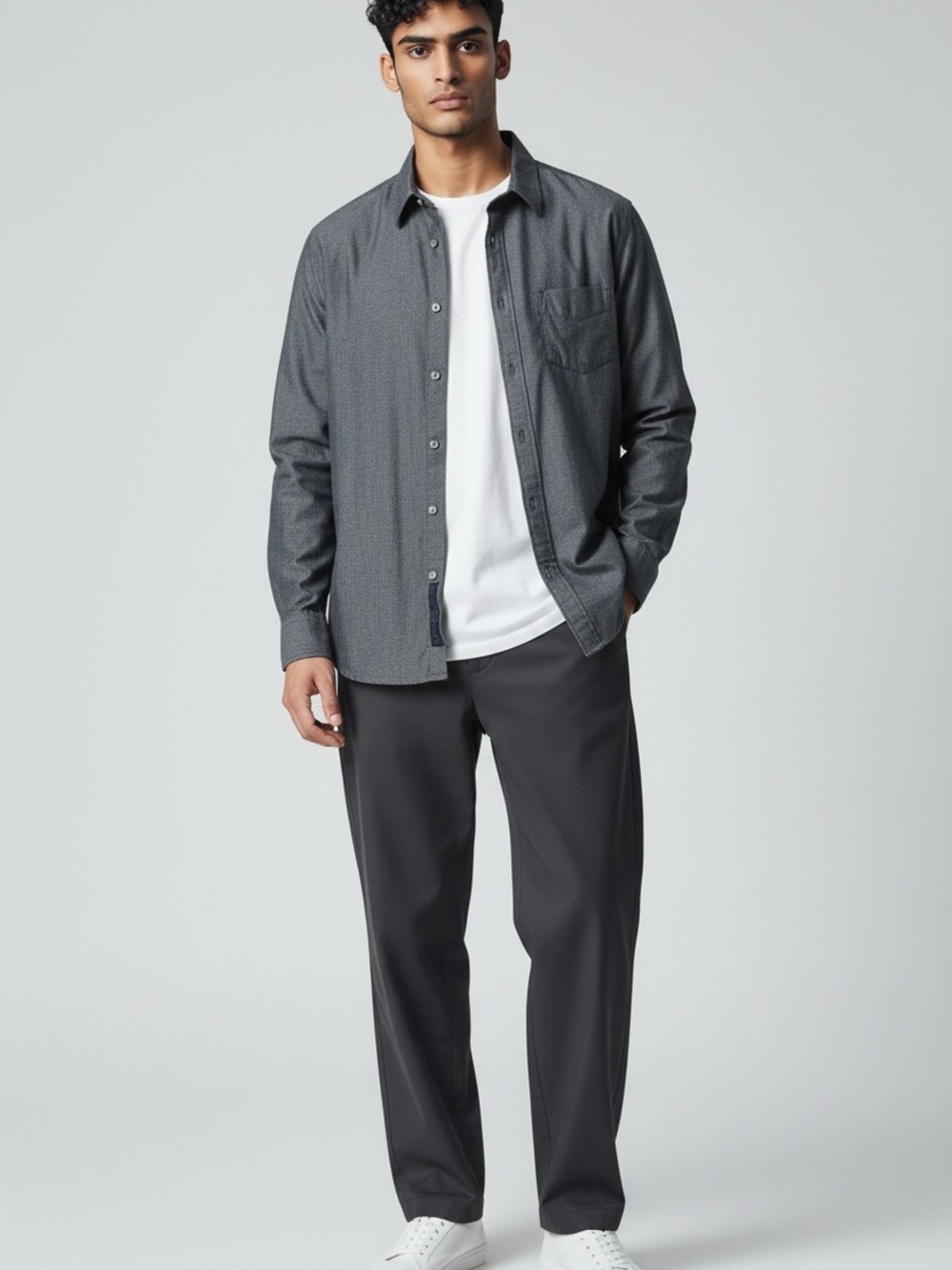 UNTUCKit Men's Charcoal Gray Long-Sleeve Button-Down Shirt Slim Fit L - Picture 2 of 11